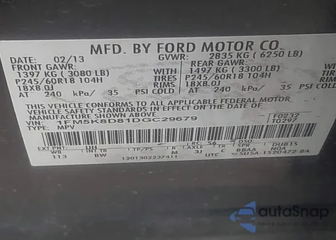 2013 Ford Explorer Xlt z USA, uszkodzony, nr VIN 1FM5K8D81DGC29679